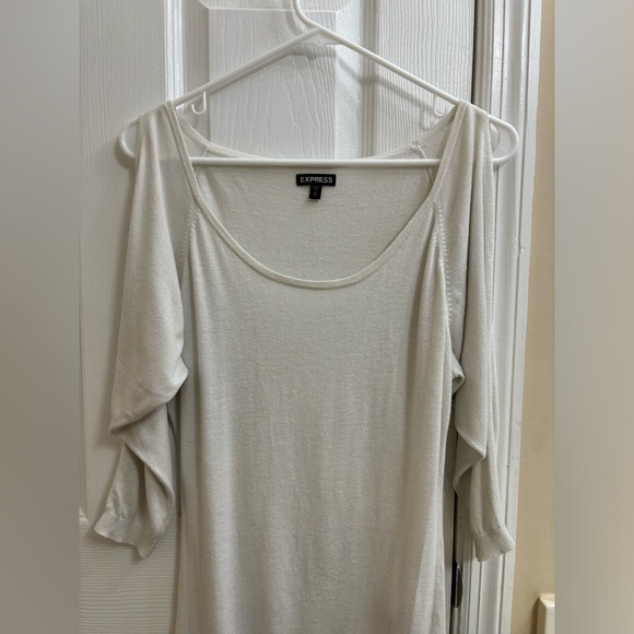 Express Women’s Cashmere Blend Ivory Cold Shoulder Tunic Sweater Medium - Picture 2 of 10